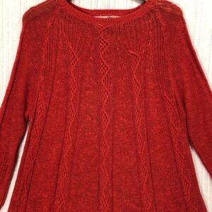 Anthropologie Rosie Neira Red Linen Blend Cable Knit Sweater Small Boho Pullover